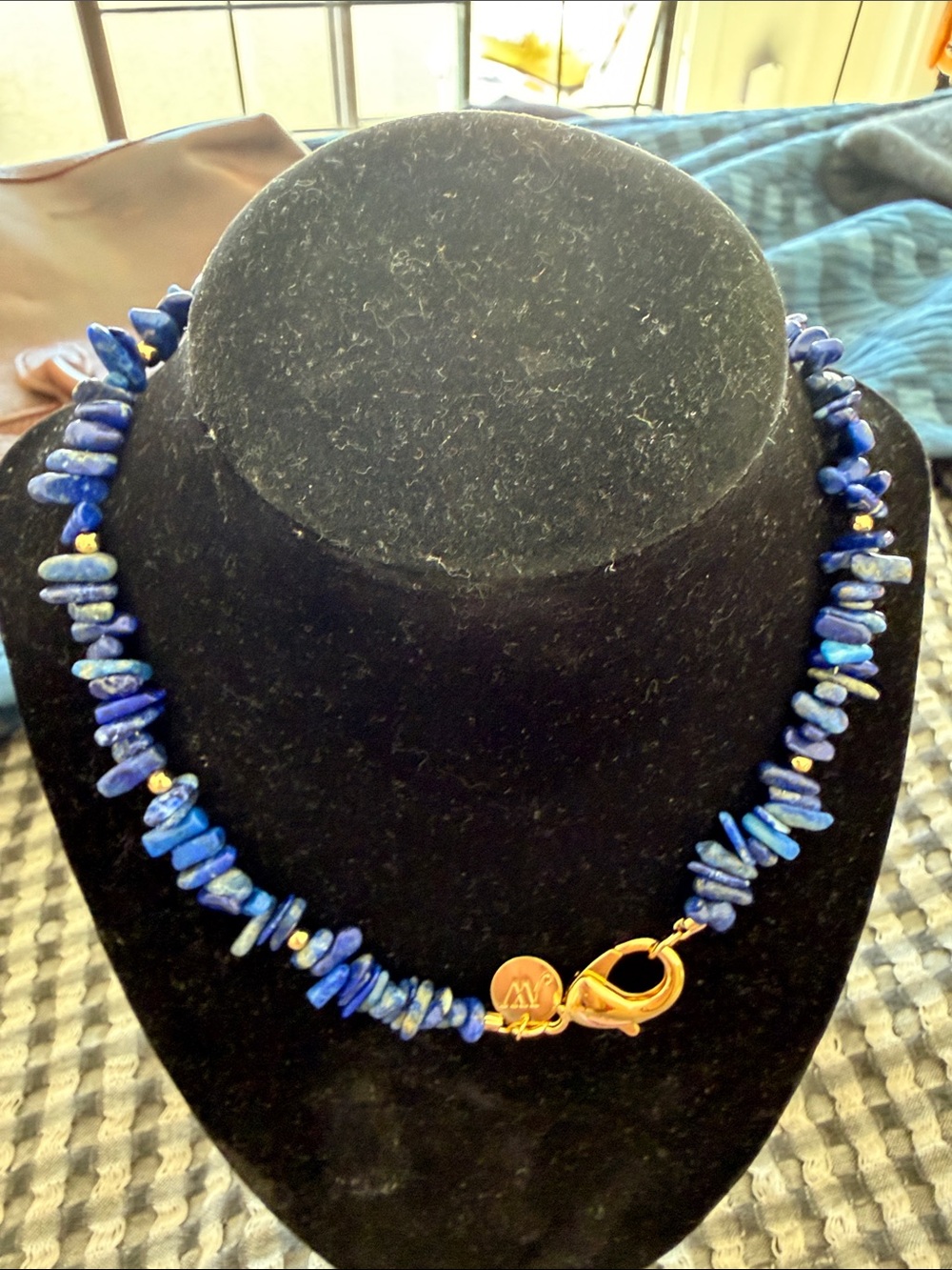 Jane Win Blue Lapis Chip Necklace with Gold Accents